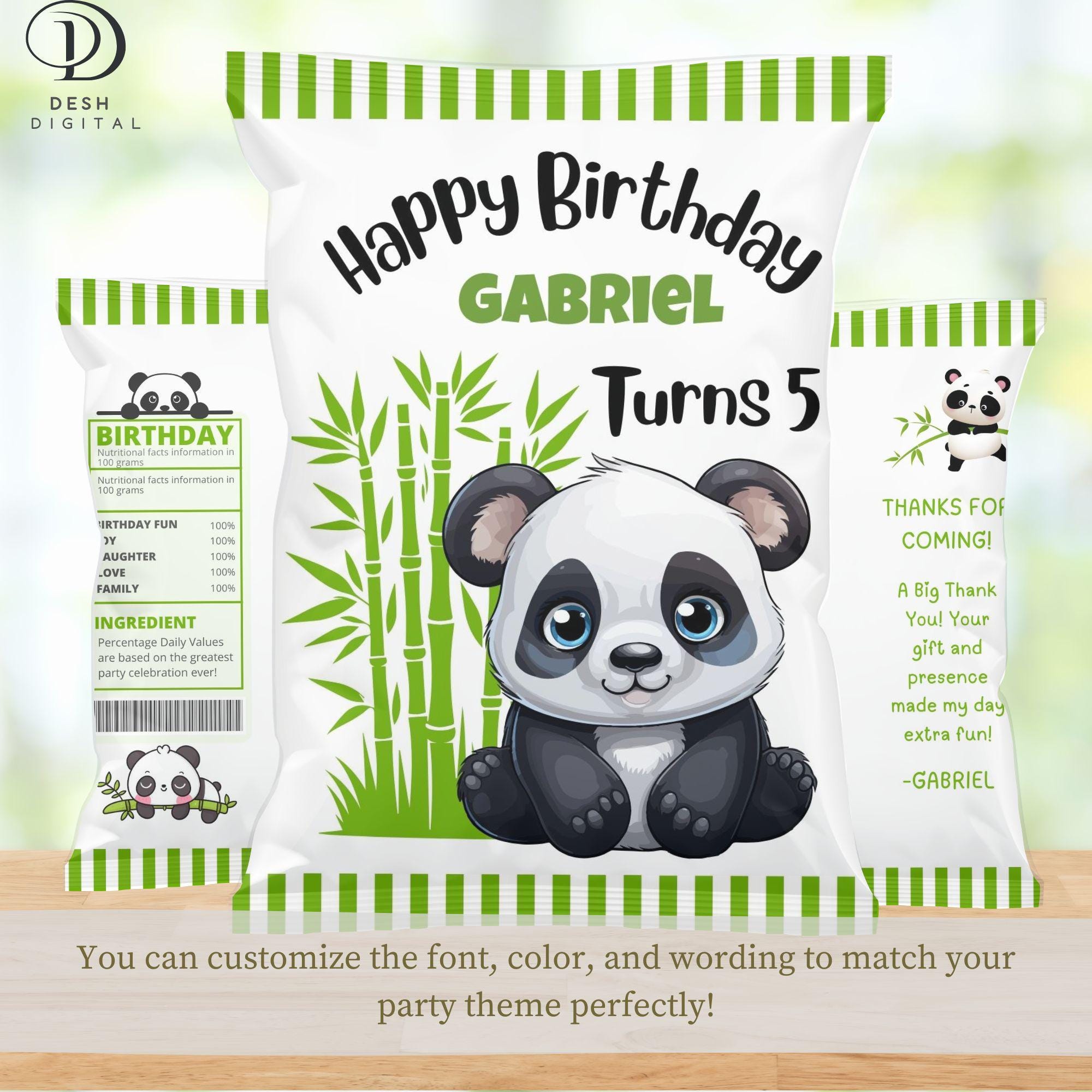 Editable Panda Chip Bag Template, Printable Chip Bag Wrapper, Panda ...