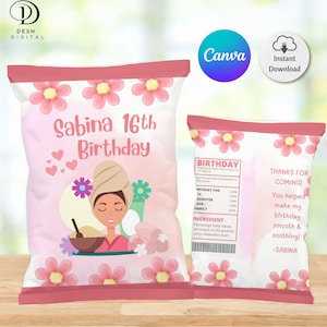 Spa Party Chip Bag Template: Editable Favor Labels (A4 Digital Download)