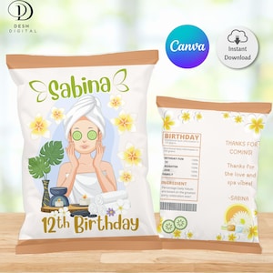 Spa Party Chip Bag Template: Editable Favor Labels (A4 Digital Download)