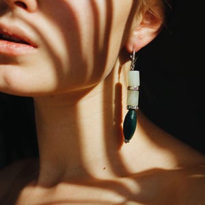 Green Gemstone Earrings with Nephrite and Jadeite Silver Accents and Beaded Details Nature-Inspired Jewelry by VVS