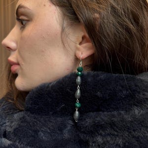 Jadeite and Chalcedony Earrings – Soft Green Dangle Earrings with Silver Accents