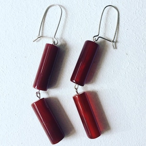 Red Carnelian Drop Earrings – Handmade Deep Red Stone Jewelry in Silver by VVS