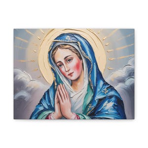 Virgin Mary Modern Religious Art On Matte Canvas | Catholic Wall Decor | Spiritual Gift | Blessed Mother Art | Faith Home Art Print
