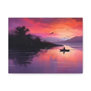Serene Sunset Over the Lake Matte Canvas - Peaceful Landscape Art Print - Tranquil Wall Decor for Home and Office