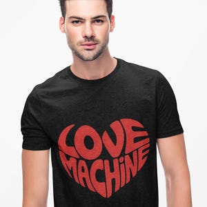 Love Machine Shirt for Men Retro Heart Typography Graphic Tee Unisex Garment Dyed T Shirt Funny Valentines Day Gift for Him