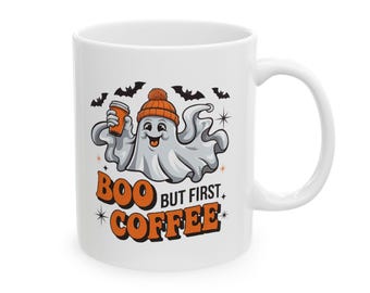 Halloween Coffee Mug - Cute Ghost Coffee Cup - Boo But First Coffee - Perfect for Spooky Season & Coffee Lovers