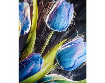 Vibrant Blue Tulips Poster - Elegant Floral Wall Art - Botanical Flower Print for Home Decor