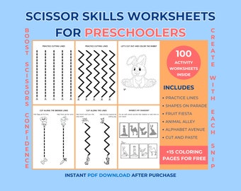 100 Preschool Scissor Skills Worksheets: Printable Educational Cutting Activities for Young Learners