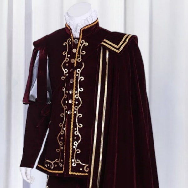 Elizabethan Nobleman Costume for Men, Medieval Renaissance Tudor Outfit, Tudor Doublet Cosplay Costume Men, 17th Century Prince Costume