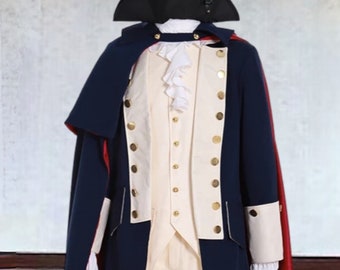 Uniforme de guerre de la Révolution américaine, costume colonial de George Washington, costume du XVIIIe siècle, costume de cosplay Alexander Hamilton, hommes de l'époque coloniale