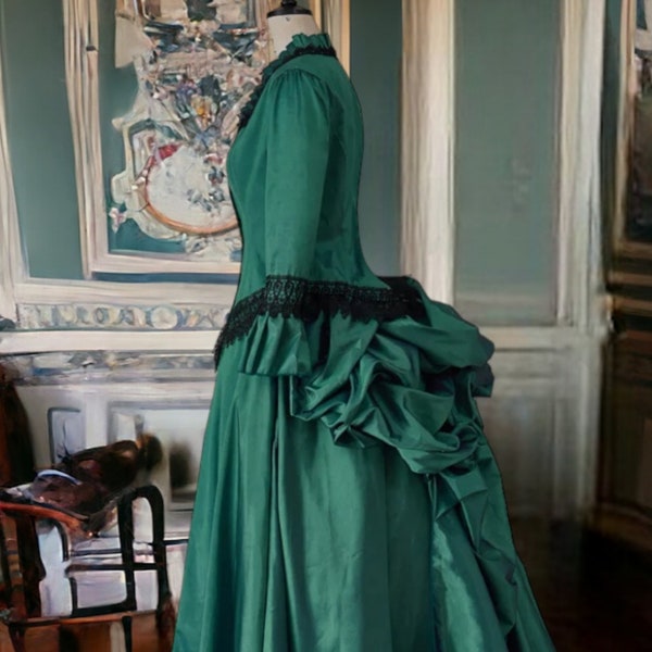 Green Victorian Bustle Gown, Masquerade Ball Gown, Victorian Walking Dress 18th Century Historical Green Dress Victorian Era Green Ball Gown