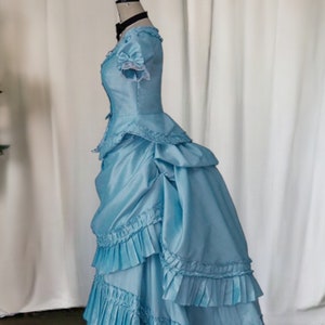 Victorian Bustle Dress in Blue, 18th Century Blue Ball Gown, Civil War Era Ball Gown, Georgian Southern Belle Blue Gown, 1860s Wedding Dress