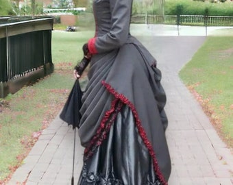 Georgian Era Bustle Dress Costume, Victorian Ball Gown Mourning Costume, 18th Century Revolution Dress, Historical Victorian Era Bustle Gown