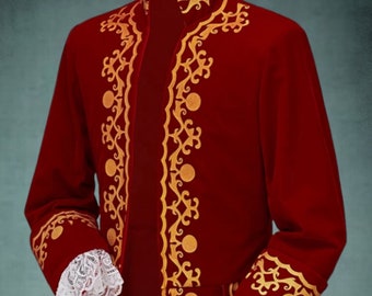 Veste militaire rouge coloniale, manteau Hamilton Cosplay, veste Régence pour homme des années 1800, vêtement historique Regency pour homme, veste en velours du XVIIIe siècle