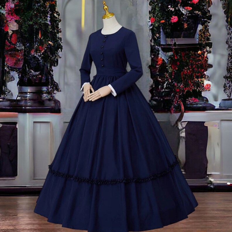 Women's Civil War Day Dress, Dickens Fair Costume Women, Navy Blue Victorian Era Dress, 1860's Day Dress, 19th Century Dress, Theatre Dress image 2