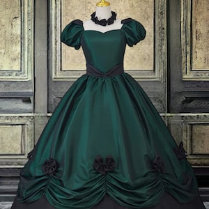 Robe de bal gothique victorienne verte, robe de costume victorienne belle du sud, robe de style gothique rococo historique, costume de théâtre victorien