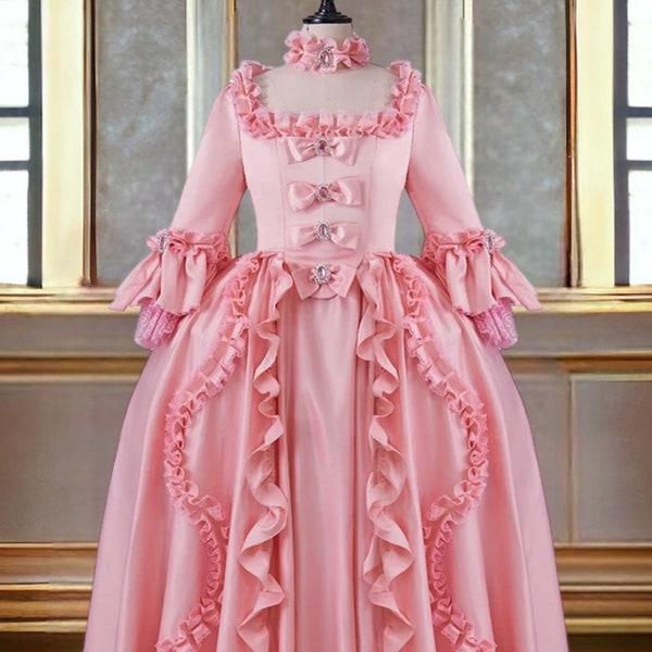 Rococo-Style Marie Antoinette Dress, 18th Century Pink Ball Gown, French Rococo Historical Costume, Victorian Halloween Masquerade Costume