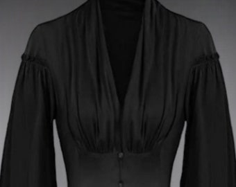 Viktorianische Rüschenbluse, Gothic Viktorianische Bluse, Bluse im Renaissance-Stil, Viktorianisches Oberteil mit V-Ausschnitt, Langarm Renaissance-Hemd