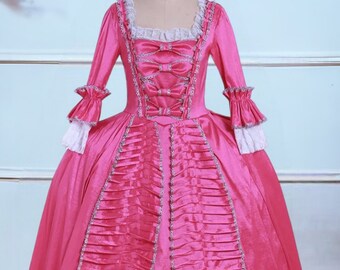 Marie Antoinette Costume, Rococo Pink Ball Gown, Regency Era Dress, Victorian Rococo Fashion, Renaissance Baroque Gown, 18th Century Attire