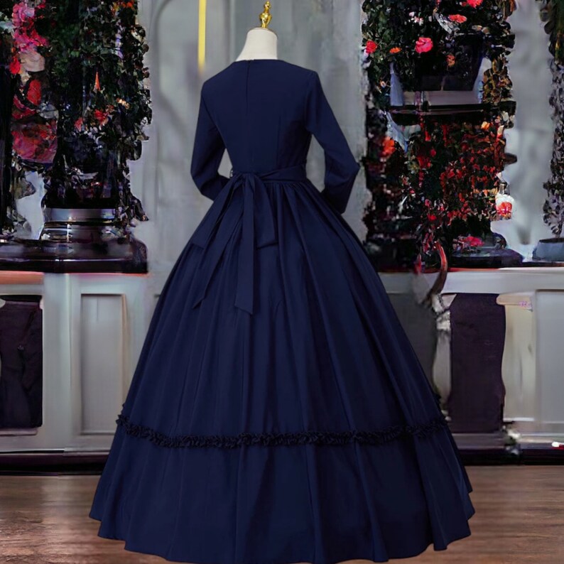Kleid zum Bürgerkrieg für Frauen, Dickens Fair Kostüm-Frauen, Marineblau Kleid der viktorianischen Ära, 1860er Tag Kleid, 19.Jahrhundert Kleid, Theater Kleid Bild 5