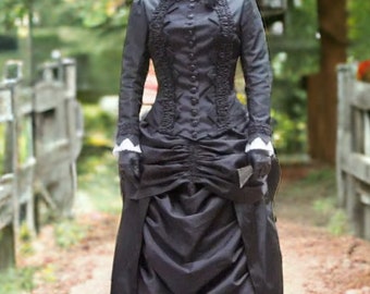 Victoriaanse rouwbaljurk, gotische gemaskerde jurk, zwarte jurk uit de burgeroorlog, Renaissance Fair kostuum, zwarte Victoriaanse gemaskerde jurk