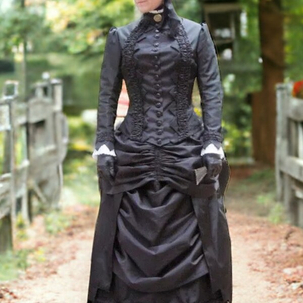 Viktorianisches Mourning Ballkleid, Gothic Maskerade Kleid, Bürgerkrieg Ära Schwarzes Kleid, Renaissance Fair Kostüm, Schwarzes viktorianisches Maskerade Kleid