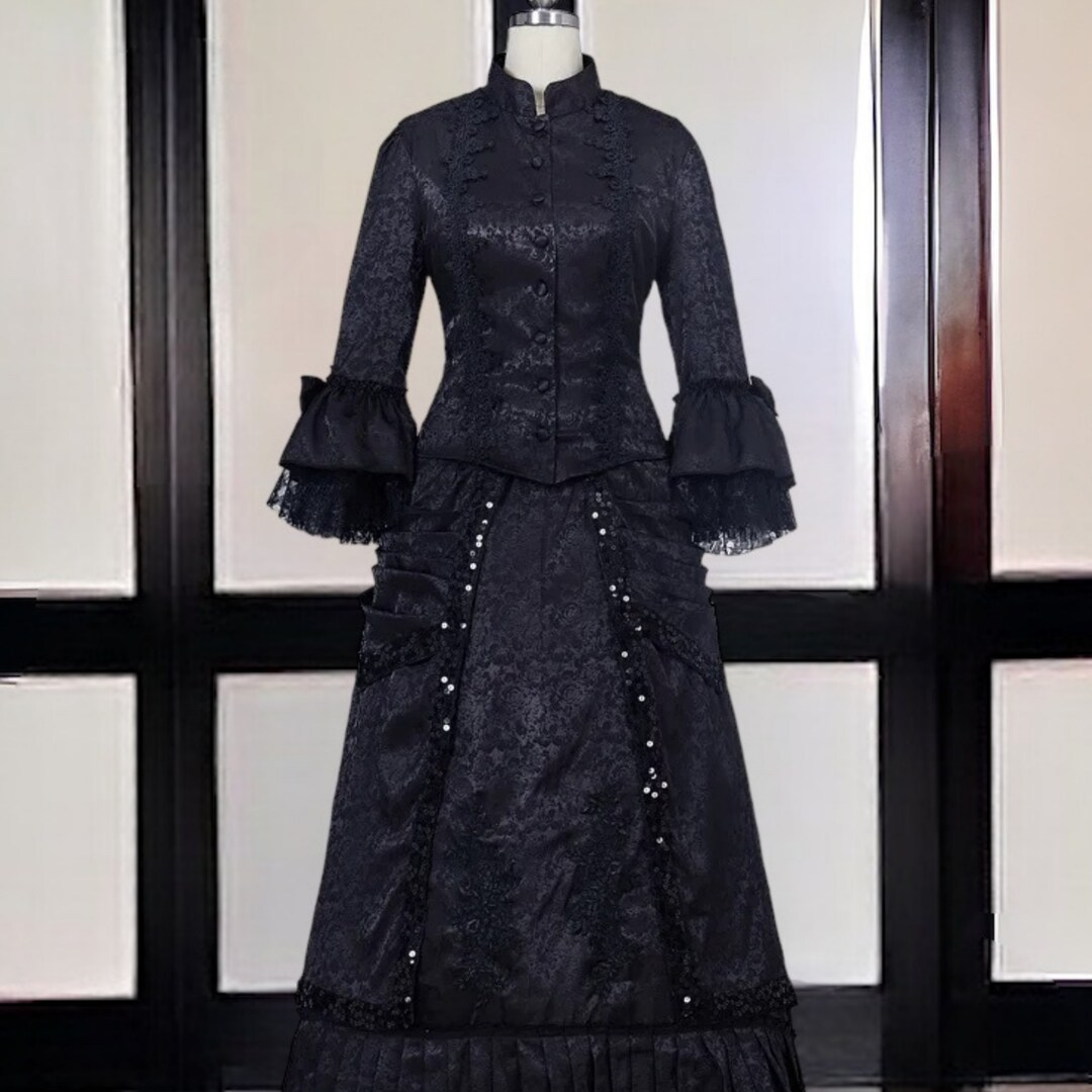 Victorian Bodice Black Cotton Mourning Shirtwaist Goth S XS