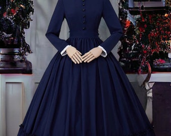 Robe de fête de la guerre de Sécession pour femme, déguisement de la foire Dickens pour femme, robe bleu marine de l'époque victorienne, robe de fête des années 1860, robe du XIXe siècle, robe de théâtre