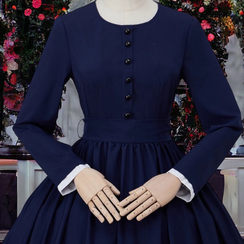 Kleid zum Bürgerkrieg für Frauen, Dickens Fair Kostüm-Frauen, Marineblau Kleid der viktorianischen Ära, 1860er Tag Kleid, 19.Jahrhundert Kleid, Theater Kleid Bild 7