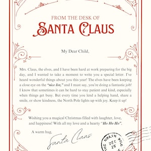 Carta de Papá Noel, Certificado de lista de buenos, Carta de Navidad a Papá Noel, Carta a Papá Noel, DESCARGA INSTANTÁNEA, Carta a Papá Noel para imprimir