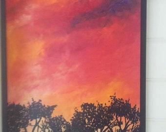 sunset 4 original acrylic painting on stretched canvas framed