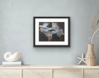 shimmering watercolours make a stand out piece in this Orginal artwork titled The Dance ,framed ready to hang