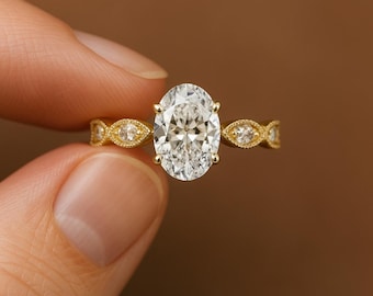 Oval Cut Solitaire Ring | 14K Gold, Lab Grown Diamond or Moissanite