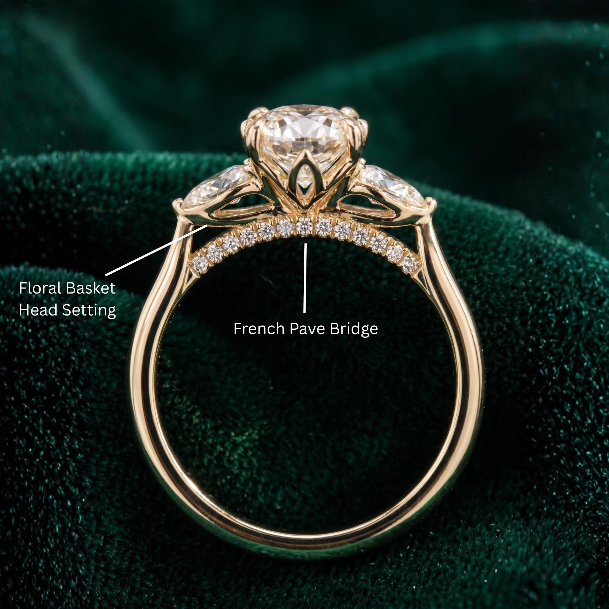 3 Carat Oval Cut Lab Grown Diamond Engagement Ring, Tulip Floral