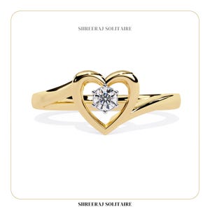 Anillo de diamantes en forma de corazón de oro / Anillo de compromiso con diamantes cultivados en laboratorio / Regalo de San Valentín para ella / Anillo de compromiso delicado / Joyas de propuesta romántica