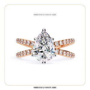 IGI Certified 1.50 Ct Pear Cut Lab Grown Diamond Ring - Split Shank Pave Band | Women's Day Gift For Your Wife And Mother | 14k Gold Ring |