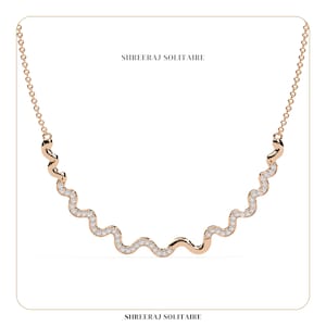 Elegant Wave Lab-Grown Diamond Necklace | 0.50 Ct Diamond Necklace | Zig Zag Design 14k Gold Necklace | Gift For Her | Valentines Day Gift |