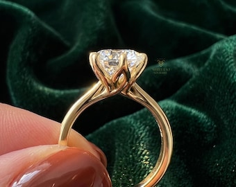 Bague de fiançailles lotus en diamants taillés en laboratoire de 2 carats | Bague solitaire sertie de pétales de corbeille de fleurs | Bague en or 14 carats 18 carats certifié IGI