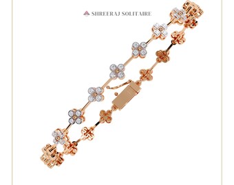 Bracciale floreale con diamanti sintetici da 0,23 ct / Argento 925 e oro 14k, regalo per la festa della mamma