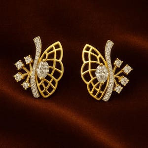 Elegant Gold Butterfly Studs Earrings with Lab-Created Diamonds | Marquise & Round Cut Stones | Classic Studs for Women | Everyday Jewelry