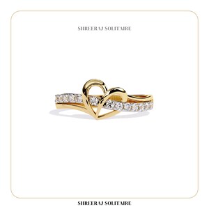 Anillo de doble corazón con diamantes cultivados en laboratorio / Anillo de compromiso romántico para ella / Regalo de San Valentín / Anillo de aniversario y compromiso / Anillo de corazón de oro