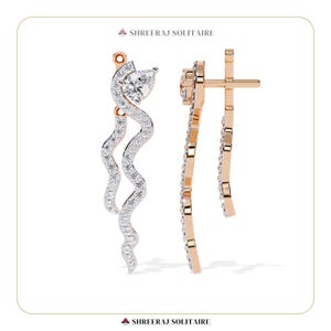 Astral Charm Diamond Long Earrings | 14k, 18k Solid Gold Layering Earrings | Dangler Earrings | Mother&#39;s Day Gift | White Gold Earrings Set