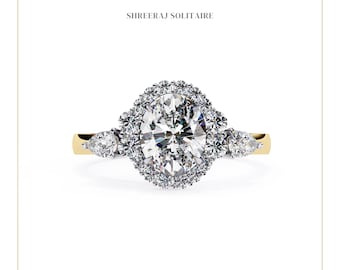 1 Ct Oval Lab Grown Diamond Halo Engagement Ring | 18K Rose Gold