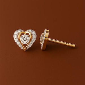 14k Gold Heart Diamond Studs | Lab-Grown Moissanite Earrings | Elegant Studs for Women | Perfect Anniversary Gift|Heart Shape Studs Earrings
