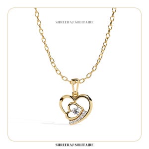 Diamond Heart Pendant Necklace in 14K Gold | Lab Grown Double Heart Design | Dainty Anniversary Gift for Her | FREE Silver Chain