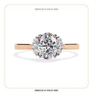 Elegante ovaal geslepen diamanten haloring in goud | Tijdloze verlovings- of jubileumsieraden | Labdiamantenring 0,80 kt | Valentijnsdagcadeau |