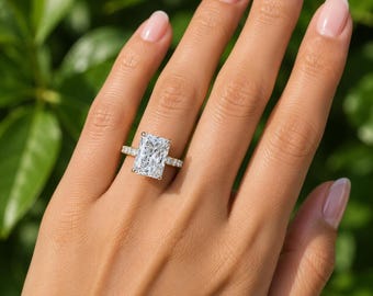 Bague en diamant de laboratoire, solitaire taille radiant, 2 carats, couleur E/F, pureté VVS, serti pavé