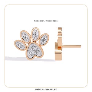 Diamond Paw Print Earrings Studs | Pawfect Sparkle - Lab-Grown Diamond Pet Lover Earrings | Lovely Paw Design Studs Earrings |14k Gold Studs