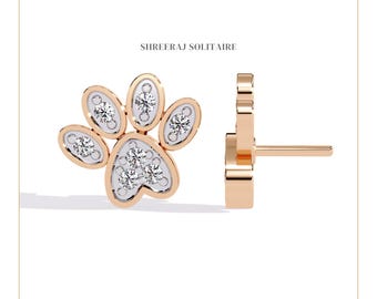 Lab-Grown Diamond Paw Print Stud Earrings in 14k Gold | Minimalist Gold Paw Earrings