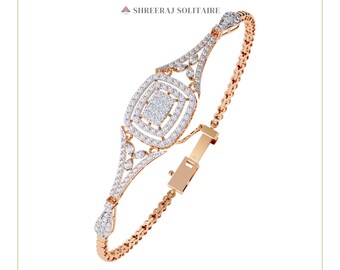 1.07 Ct Lab Grown Diamond Chain Bracelet | 14K Gold or 925 Silver Bracelet | Wedding Jewelry | Anniversary Gift for Her